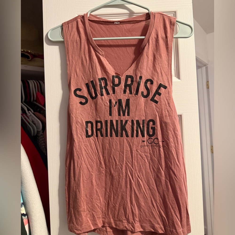Surprise I'm Drinking Graphic Tank Top - Pink